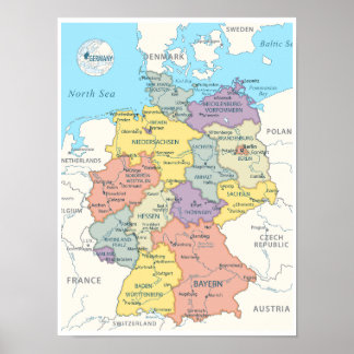 Detailed Map of Germany Poster