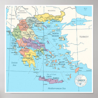 Detailed Map of Greece Poster