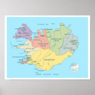Detailed map of Iceland Poster