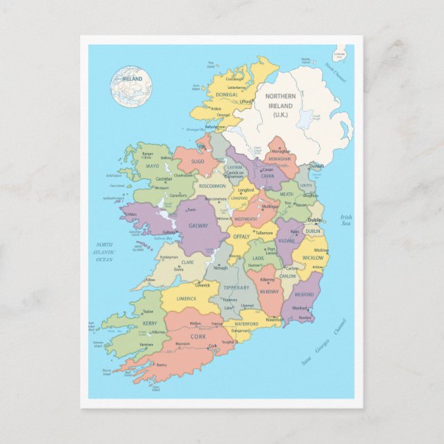 Detailed map of Ireland Postcard (Front)