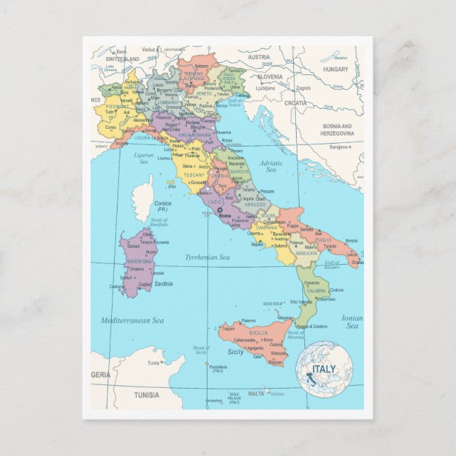 Detailed map of Italy Postcard (Front)