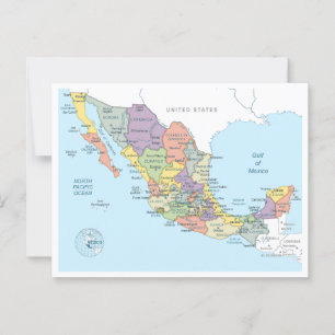 Detailed map of Mexico Postcard