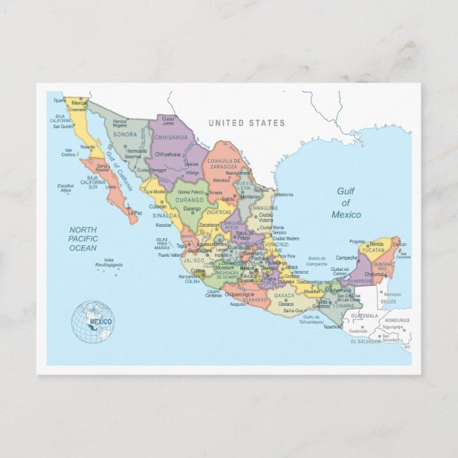 Detailed map of Mexico Postcard (Front)
