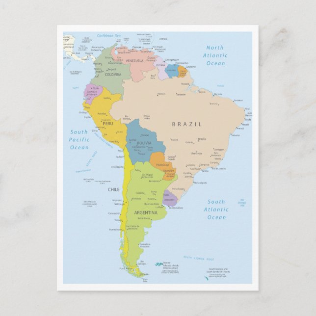 Detailed map of South America Continent Postcard (Front)