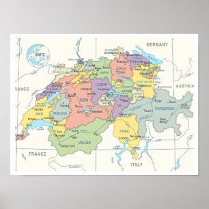 Detailed map of Switzerland Poster