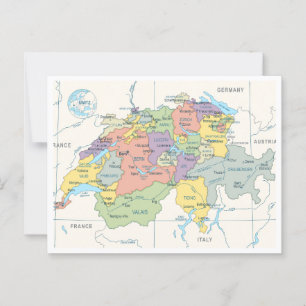 Detailed map of Switzerland Regions Postcard