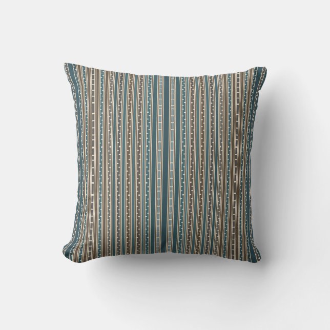 Detailed Multi Teal Tan Stripes Cushion (Front)