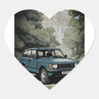 detailed pen and ink illustration of a Range Rover Heart Sticker