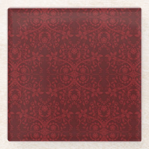 Detailed Red Floral Wallpaper Glass Coaster