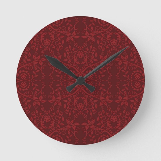 Detailed Red Floral Wallpaper Round Clock (Front)