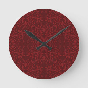 Detailed Red Floral Wallpaper Round Clock