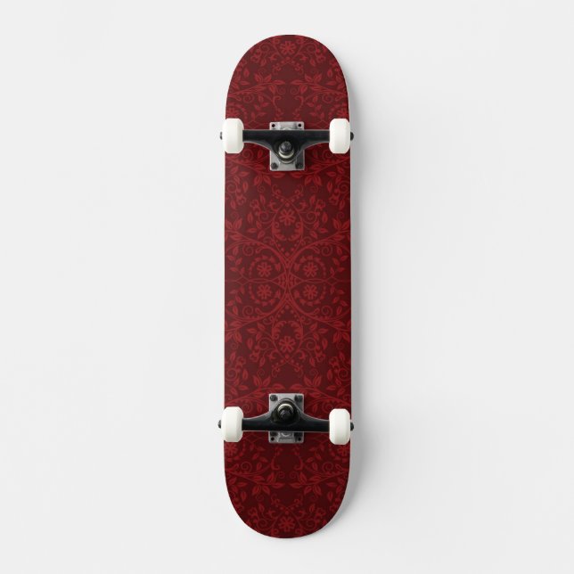 Detailed Red Floral Wallpaper Skateboard (Front)