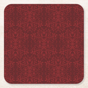 Detailed Red Floral Wallpaper Square Paper Coaster