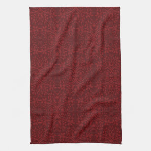 Detailed Red Floral Wallpaper Tea Towel