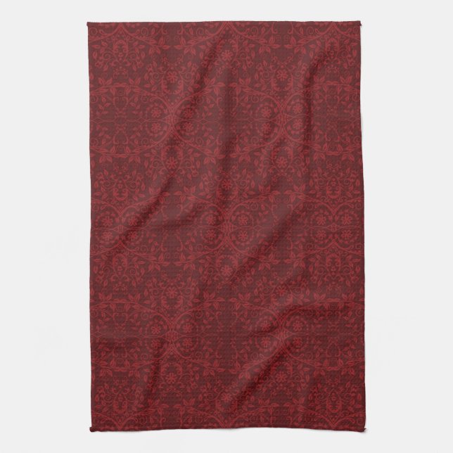 Detailed Red Floral Wallpaper Tea Towel (Vertical)