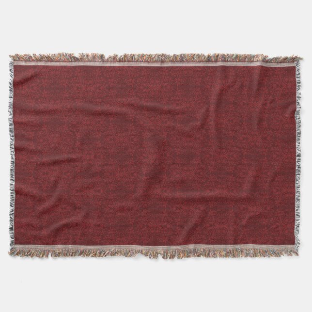 Detailed Red Floral Wallpaper Throw Blanket (Front)