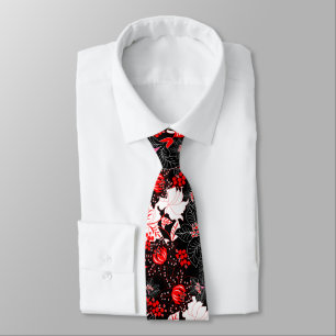 Detailed red tropical floral tie
