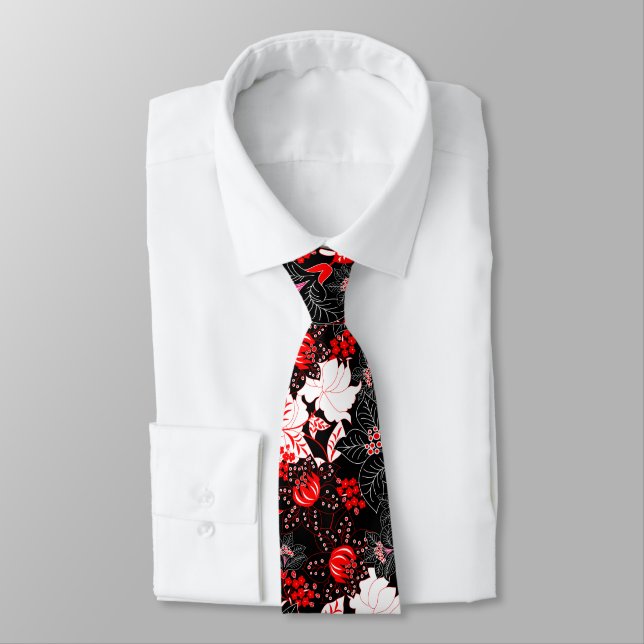Detailed red tropical floral tie (Tied)
