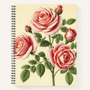 Detailed Rose on Faded Parchment Background Notebook