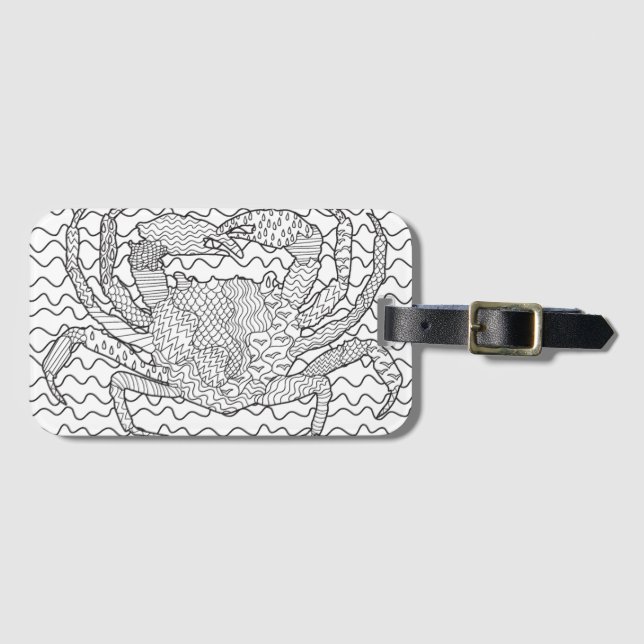 Detailed Sea Crab Doodle Luggage Tag (Front Horizontal)