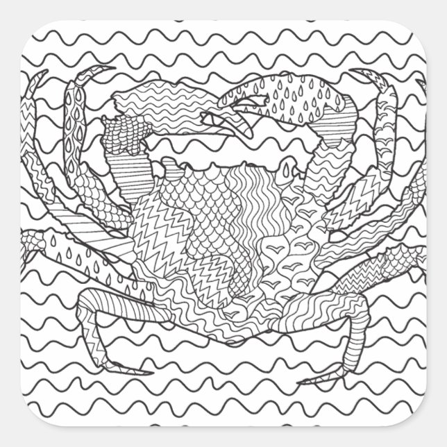 Detailed Sea Crab Doodle Square Sticker (Front)
