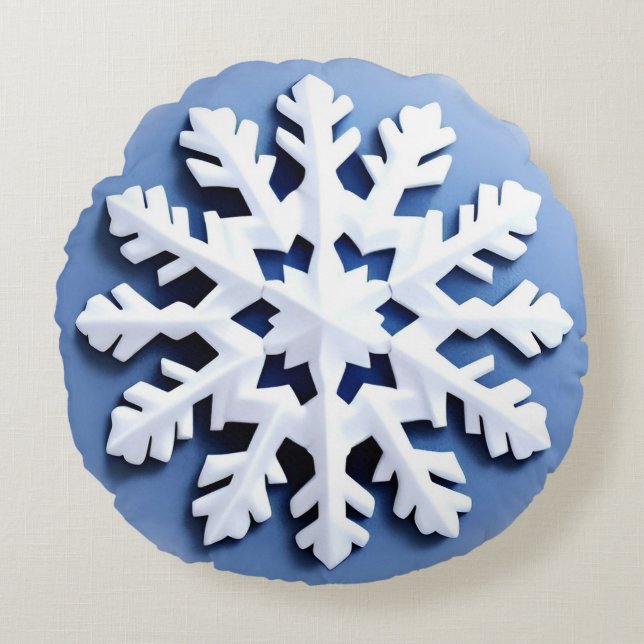 Detailed Snowflake Ornament Round Cushion (Front)