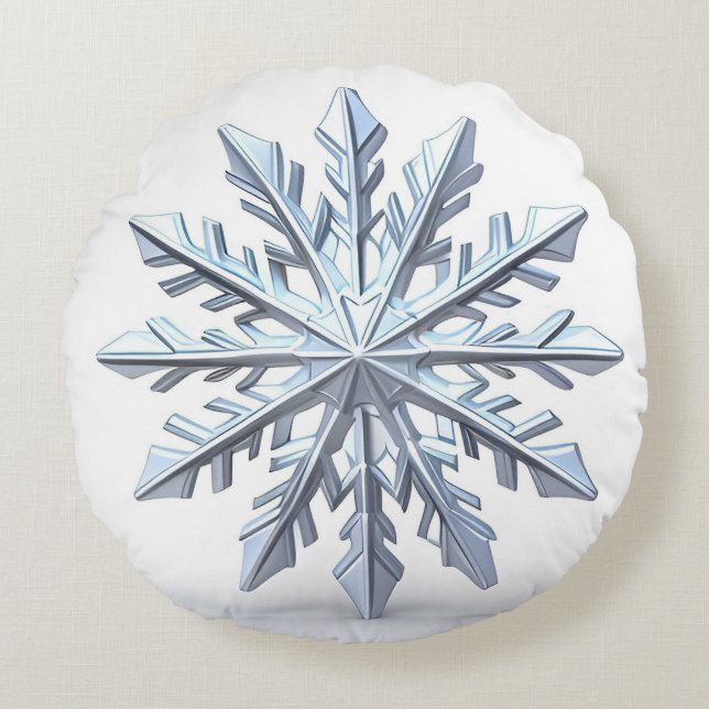 Detailed Snowflake Ornament Round Cushion (Front)