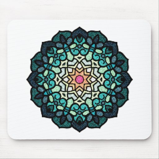 Image of Detailed Stained Glass Rose Flower in Traditional Mouse Mat
