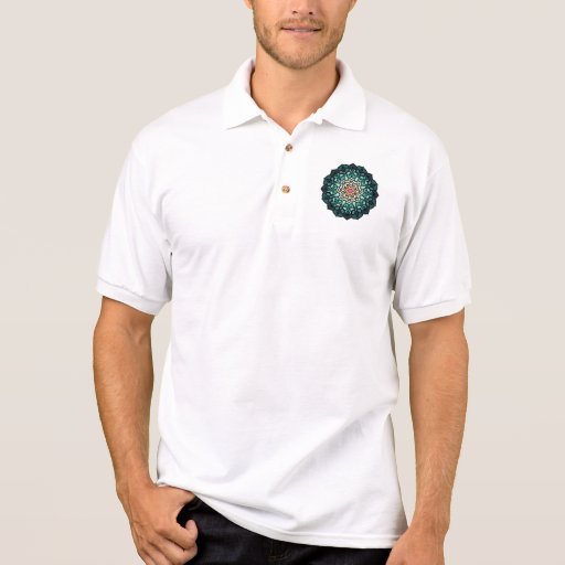 Image of Detailed Stained Glass Rose Flower in Traditional Polo Shirt