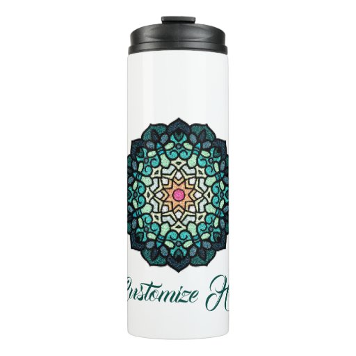 Image of Detailed Stained Glass Rose Flower in Traditional Thermal Tumbler
