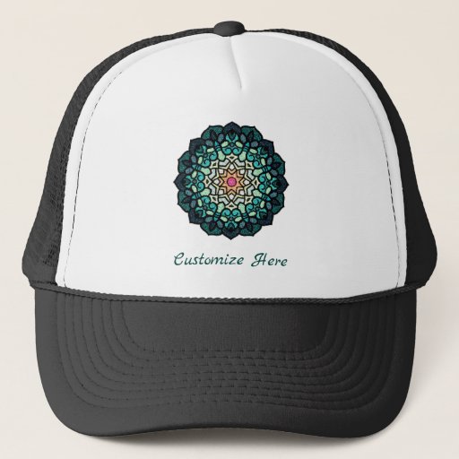 Image of Detailed Stained Glass Rose Flower in Traditional Trucker Hat