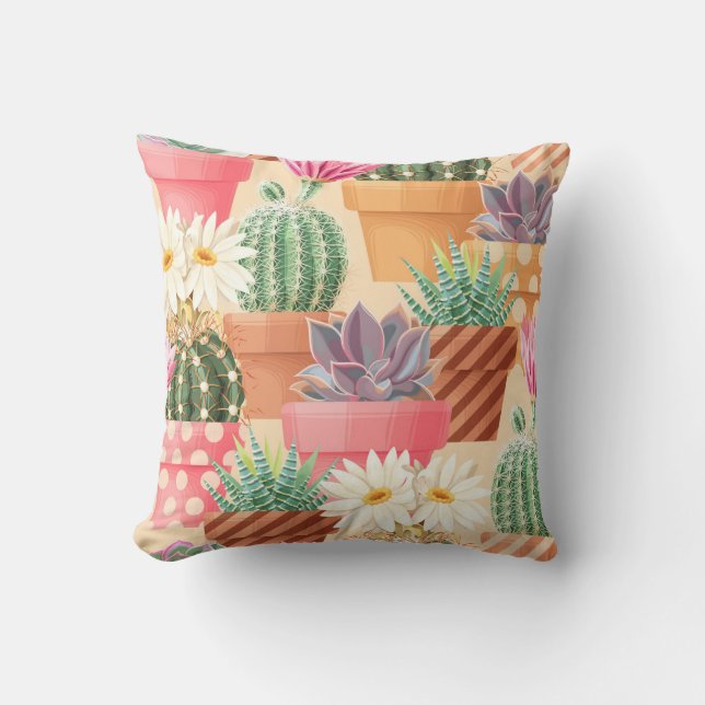 Detailed succulent, cactus seamless pattern. cushion (Front)