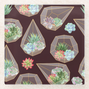 Detailed Succulent Cactus Seamless Pattern Glass Coaster