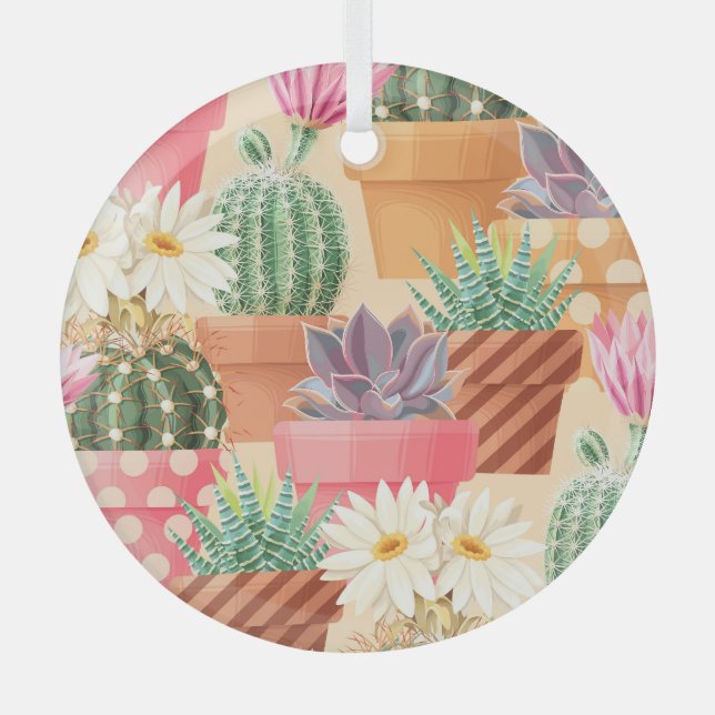Detailed succulent, cactus seamless pattern. glass tree decoration (Front)