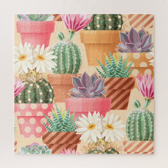 Detailed succulent, cactus seamless pattern. jigsaw puzzle (Vertical)