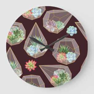 Detailed Succulent Cactus Seamless Pattern Large Clock