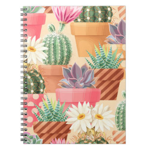 Detailed succulent, cactus seamless pattern. notebook