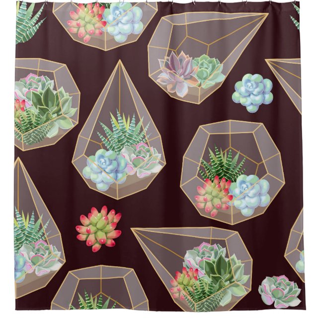 Detailed Succulent Cactus Seamless Pattern Shower Curtain (Front)