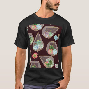 Detailed Succulent Cactus Seamless Pattern T-Shirt