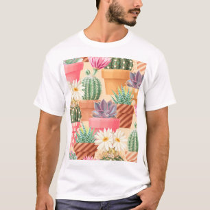 Detailed succulent, cactus seamless pattern. T-Shirt