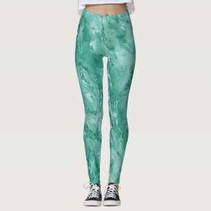 Detailed Swirling Marble-Like in Teal Green Leggings