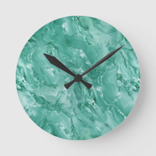Detailed Swirling Marble-Like in Teal Green Round Clock