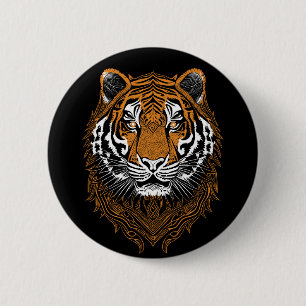 Detailed Tiger Face 6 Cm Round Badge