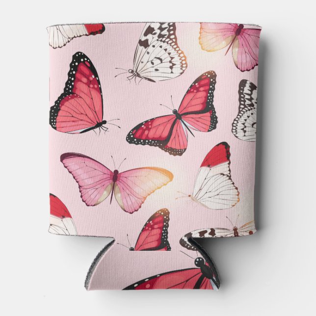 Detailed Tropical Butterfly: Vintage Pattern Can Cooler (Front)