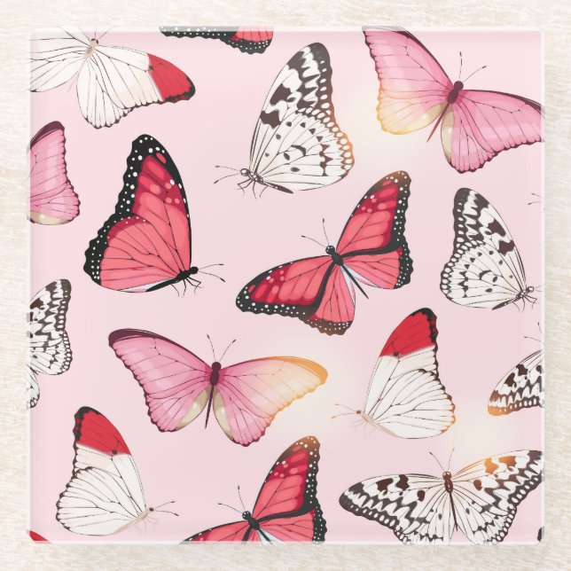 Detailed Tropical Butterfly: Vintage Pattern Glass Coaster (Front)