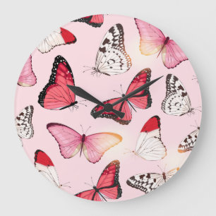 Detailed Tropical Butterfly: Vintage Pattern Large Clock
