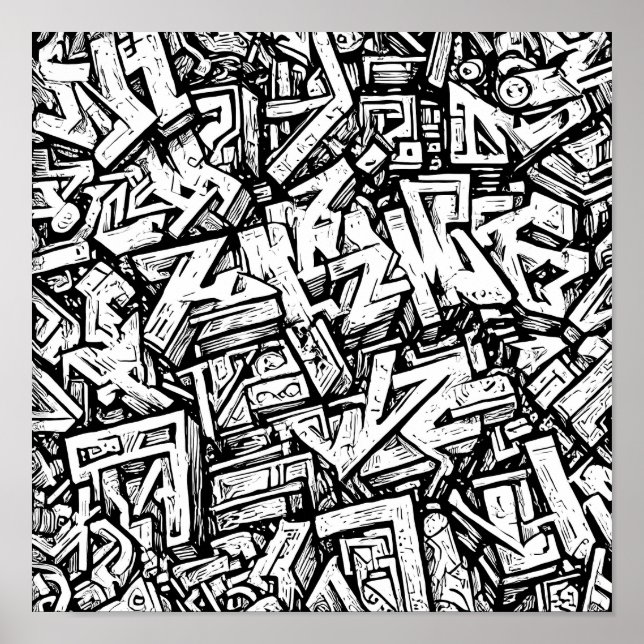 Detailed Urban Colouring Page: Graffiti Glyph Grid Poster (Front)