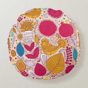 Detailed Vintage Floral Pattern Design Round Cushion