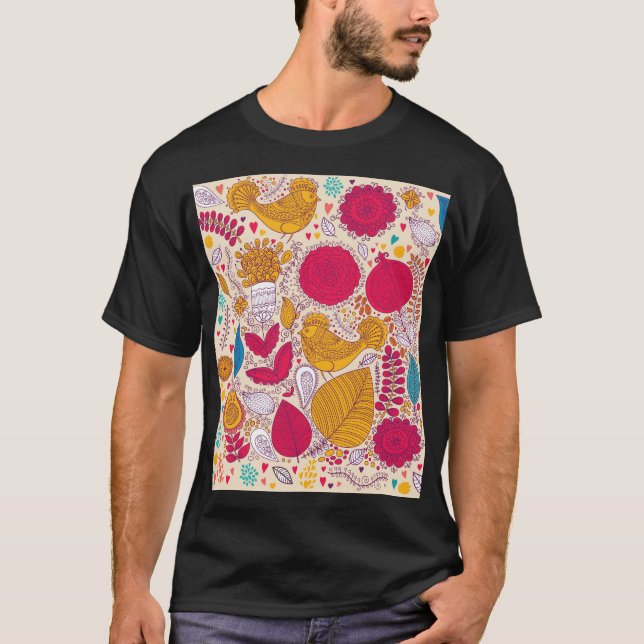 Detailed Vintage Floral Pattern Design T-Shirt (Front)