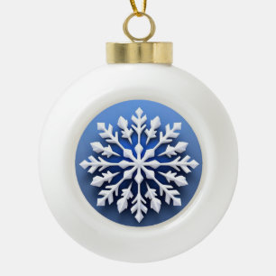 Detailed White Snowflake Design Ceramic Ball Christmas Ornament